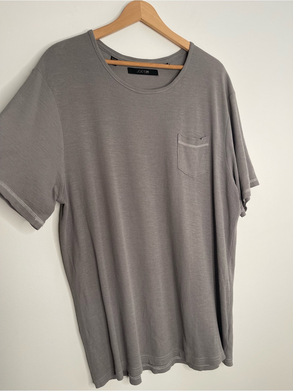 Joe's Large Neck Soft Gray Short Sleeve Pocket Tee Extra Large Men Ribbed Cotton